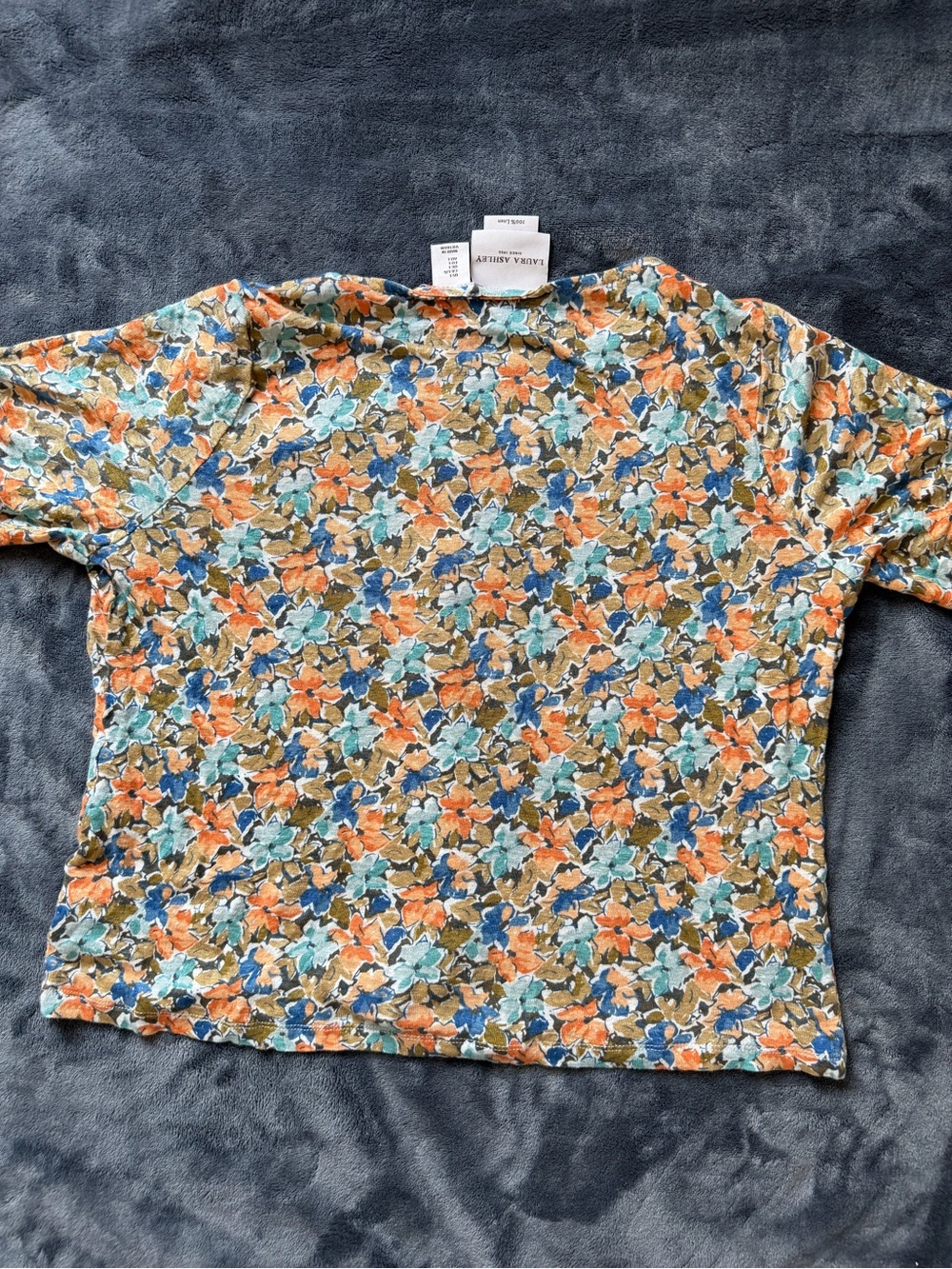Laura Ashley Multicolor Floral Button-Front Short Sleeve Blouse - Picture 9 of 9
